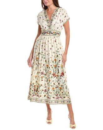Max Studio Short Sleeve Surplice Linen-Blend Midi Dress