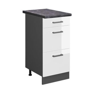 Vicco Mueble Bajo De Cocina R-line, Blanco Alto Brillo, 40 Cm Con Cajones, Et Antracita Vicco