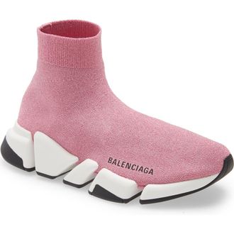 Balenciaga Speed 2.0 LT Metallic Sock Sneaker in Pink/White/Black at Nordstrom, Size 10Us
