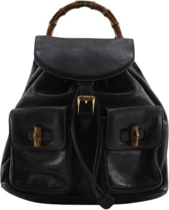 Gucci Pre-owned Bamboo Calf Backpack - Dames - Vintage Rugzakken - Zwart - ONE Size - Leer - Vintage