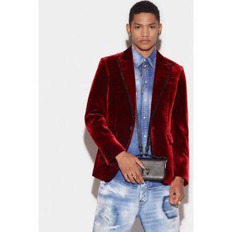 Dsquared2 MenS Burgundy Velvet Blazer With Trim, Size 52