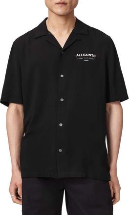 AllSaints Underground Logo Graphic Camp Shirt in Black at Nordstrom, Size Xx-Large