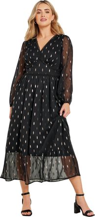 M&Co Womens Metallic Tiered V Neck Midi Dress - Womens Black