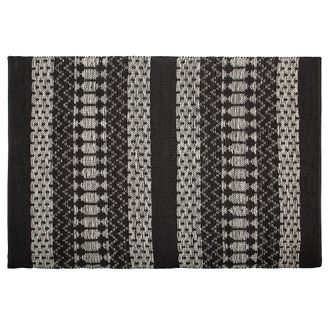 Beliani Beliani - Alfombra Negra Con Rect&aacute;ngulo Blanco 140 X 200 Cm Estilo Moderno Contempor&aacute;neo Tejida A Mano De Cuero Y Algod&oacute;n Hecha A Mano Sokun