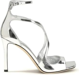Jimmy Choo London Bos Taurus Stiletto Hak Sandalen - Dames - Sandalen met hakken - Grijs - 37 1/2 EU - Leer - Schoenen