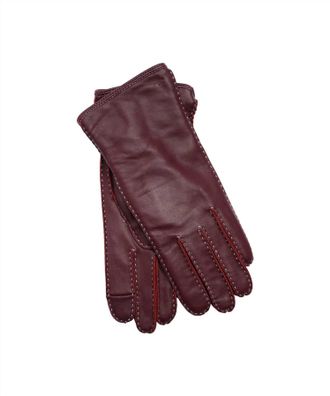 Echo Stitch Detail Leather Glove In Fig