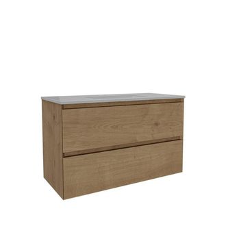 Saniclass Holz Atelier Badkamermeubelset - 100x45x60cm - 2 lades - 1 wasbak - 1 kraangat - overloop - Eiken natural