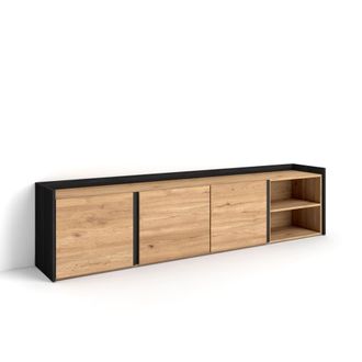 Skraut Home Mueble tv efecto madera roble y negro 207x35x50cm