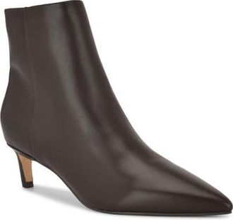 Nine West Brite Pointed Toe Kitten Heel Bootie in Dark Brown Leather at Nordstrom, Size 10
