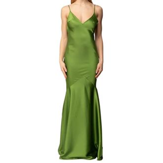 Elisabetta Franchi Red Carpet Lange Jurk van Satijn - Dames - Avondkleed - Groen - XL - Satijn - Kleedjes