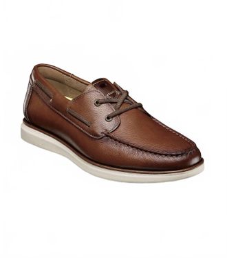 Florsheim Mens Tropics Elastic Lace Moc Toe Boat Shoe In Cognac