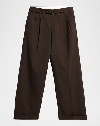 Officine G&eacute;n&eacute;rale Mens Dark Brown Wool Evans Pleated Pants