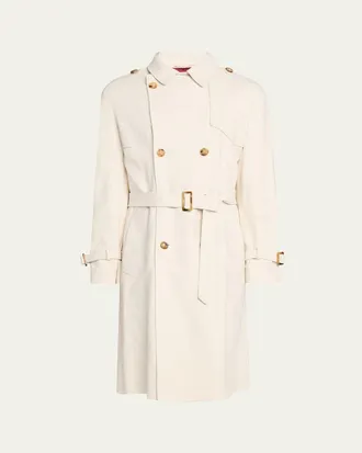 Brunello Cucinelli Mens Belted Leather Double-Breasted Trench Coat