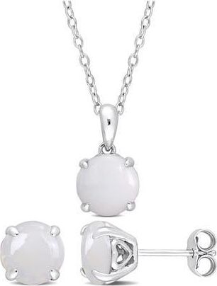 Delmar Round Opal Stud Earrings & Pendant Necklace Set in White at Nordstrom Rack