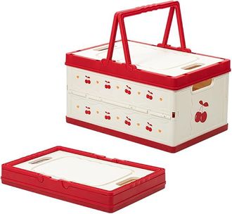 No Brand Cesta De Almacenamiento Grande De Pl&aacute;stico Con Tapa, Plegable, Cesta De Picnic Port&aacute;til, Adecuada Para Ropa, Libros Y Otros Art&iacute;culos (roja Y Blanca)