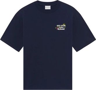 Dr&ocirc;le de Monsieur Vine Embroidered Slogan T-Shirt - Dames - T-shirts - Blauw - XL - Katoen - Tops