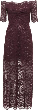 Paco Rabanne Purple Lace Midi Dress With Boat Neckline And Drape Front Detail