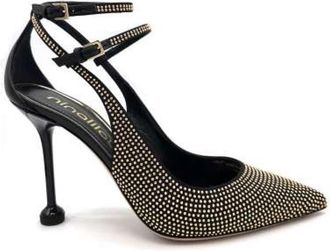 Ninalilou Zwarte leren studs hakken - Dames - Pumps - Zwart - 40 EU - Schoenen