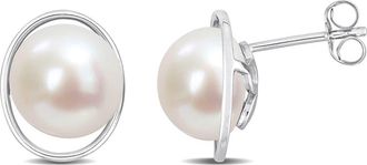 Delmar Sterling Silver 9.5-10mm Freshwater Cultured Pearl Stud Earrings in White at Nordstrom Rack