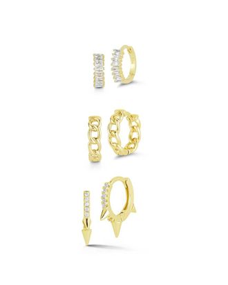 Glaze Jewelry 14K Over Silver Cz Combo Set Of Huggie Earrings
