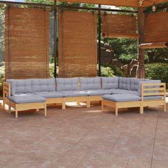 vidaXL Juego De Muebles De Jard&iacute;n 9 Pzas Y Cojines Madera Maciza Pino Vidaxl