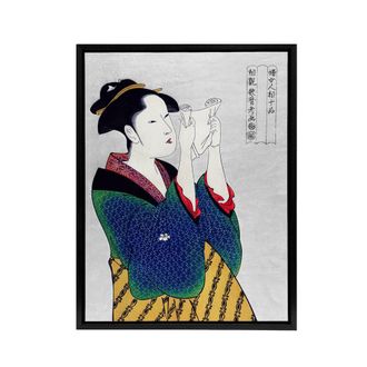 Artery8 Woman Reading Letter Portrait Framed Canvas Wall Art Print Kitagawa | Size: W24 x H32