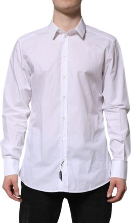 Dolce & Gabbana Mens White Cotton Gold Long Sleeves Dress Shirt