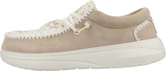 Hey Dude Su&egrave;de Gehaakte Veterschoenen - Dames - Veterschoenen - Beige - 36 EU - Su&egrave;de - Schoenen