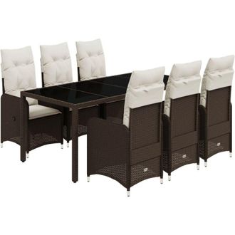 vidaXL Set De Mesa Y Sillas Jard&iacute;n 7 Pzas Con Cojines Rat&aacute;n Pe Marr&oacute;n Vidaxl