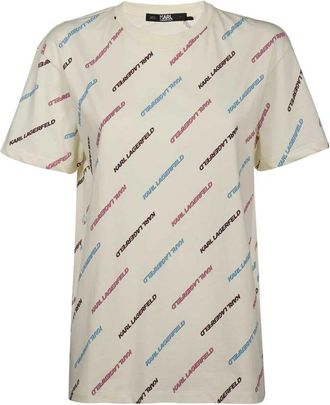 Karl Lagerfeld Katoenen T-shirt - Dames - T-shirts - Beige - XS - Katoen - Tops