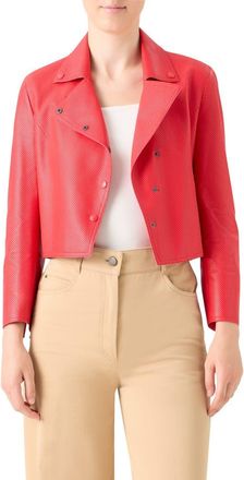 Akris Crop Perforated Leather Jacket in Bright Red at Nordstrom, Size 10