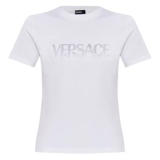 Versace Crystal Logo Fitted Cotton T-Shirt, Brand Size 38 ( US Size 2 )
