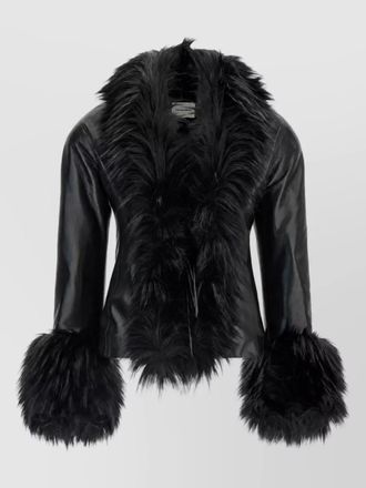 Andamane faux fur trim leather-effect fitted jacket