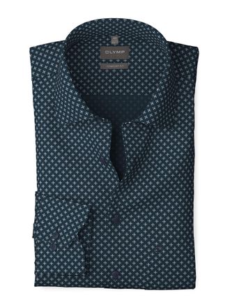 Olymp Luxor Mens Long-Sleeved Shirt, Rotational Print on Y/D Dobby, 466 Comfort Fit 20.13 New Kent, Marine 18, 16