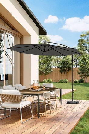 Living and Home Outdoor 3M Large Cantilever Parasol with Cross and Fillable Base in Black