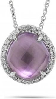 Allurez 0.07ct Diamond & 2.10ct Amethyst 14k White Gold Pendant Necklace