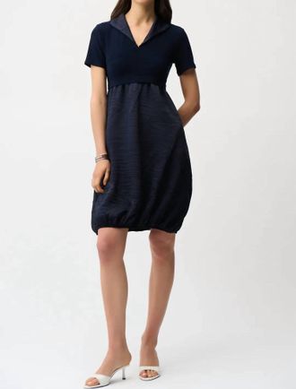Joseph Ribkoff Collared Pleated Cocoon Dress In Midnight Blue