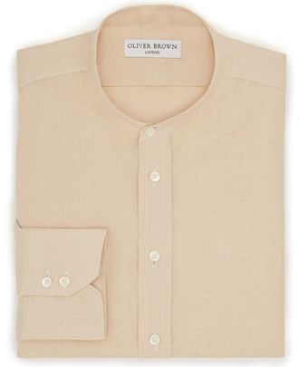 Oliver Brown Collarless Linen Shirt - Sand