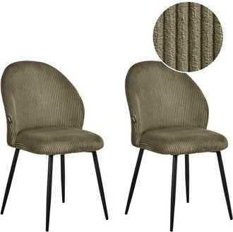 Beliani Conjunto De 2 Sillas De Comedor De Pana Asiento Acolchado Y Patas De Hierro Verde Oscuro Eloy