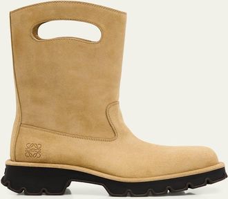 Loewe Mens Bobby Leather Calf-High Boots with Cut-Out Handles