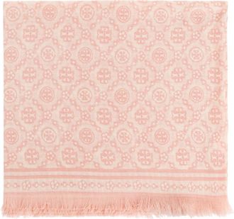 Tory Burch T Monogram Floral Oblong Sjaal - Dames - Sjaals - Roze - ONE Size - Wol - Accessoires