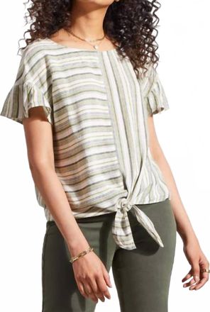 Tribal Tie-Front With Frilled Sleeve Blouse In Cactus