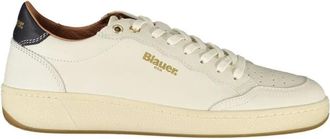 Blauer Witte Leren Dames Sneaker - Dames - Sneakers - Wit - 37 EU - Schoenen