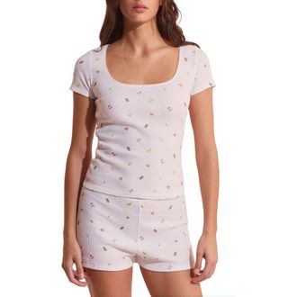 Etam Rives Fruit Print Waffle Knit Cotton Pajama Top in White at Nordstrom, Size X-Large