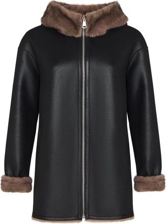 Cesare Gaspari Omkeerbaar Imitatie Leren Jas met Imitatie Bontrand - Dames - Jassen - Bruin - 2XL - Leer - Jassen