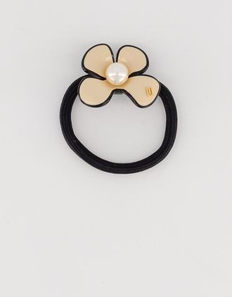 Alexandre de Paris Gambetta Flower Pearl Acetate Hair Tie in Beige at Nordstrom