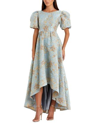 Mac Duggal Brocade Puff Sleeve High Low Gown