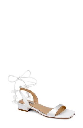 Badgley Mischka Westfield Ankle Wrap Sandal in White Satin at Nordstrom, Size 7.5