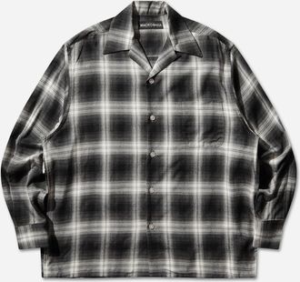 Wacko Maria Men s Ombre Check Open Collar Longsleeve Shirt (Type-1) Grey