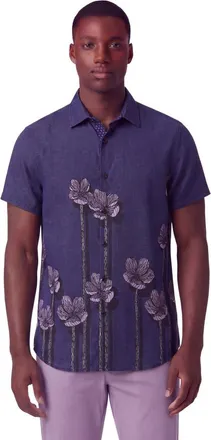 Lords of Harlech Crafty Floral Short Sleeve Fine Linen Shirt in Crafty Floral Navy at Nordstrom, Size Xx-Large